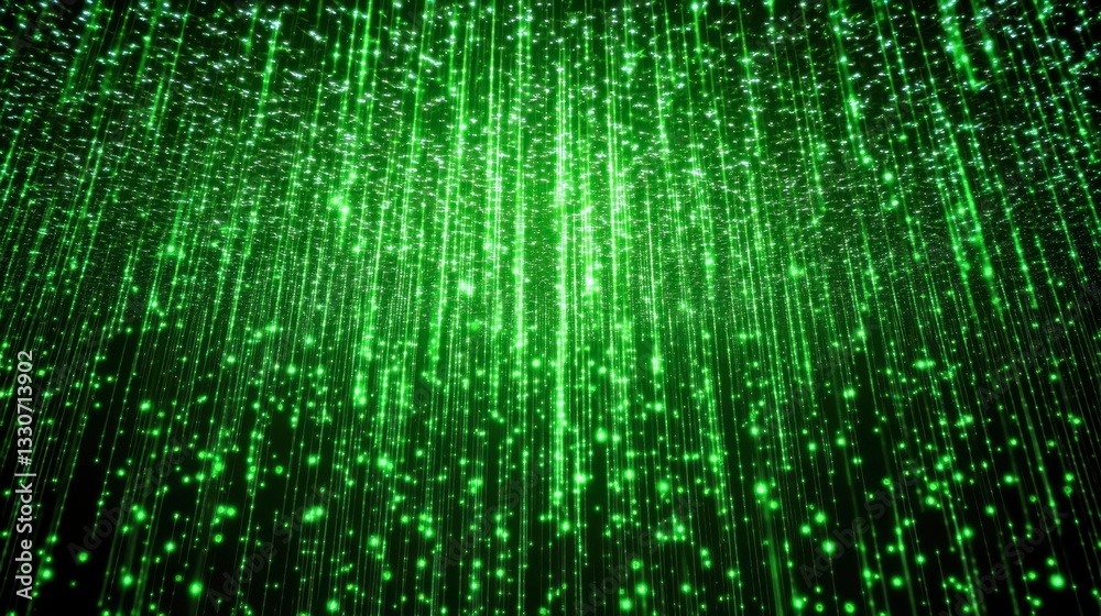 Green Digital Rain with Glowing Particles in an Abstract Background Green Digital Rain with Glowing Particles in an Abstract Background