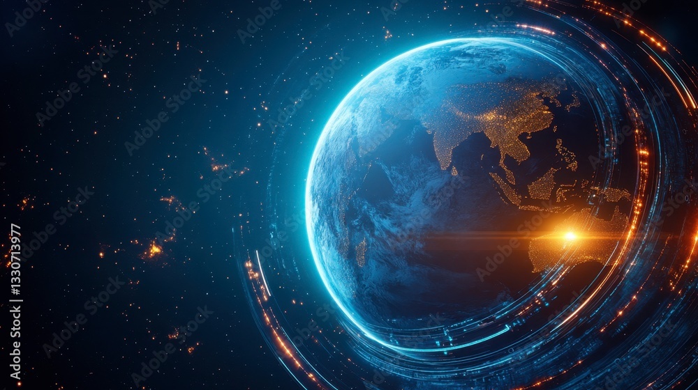 Obraz premium Stunning View of Earth with Glowing Atmosphere and Galaxy Background