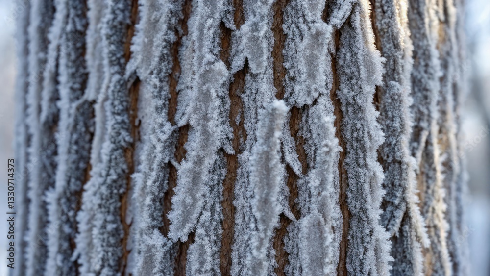 Obraz premium a detailed close-up of a tree trunk covered in frost, showcasing texture and winter season