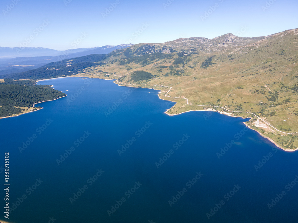 Fototapeta premium Summer view of Belmeken Dam, Rila mountain, Bulgaria