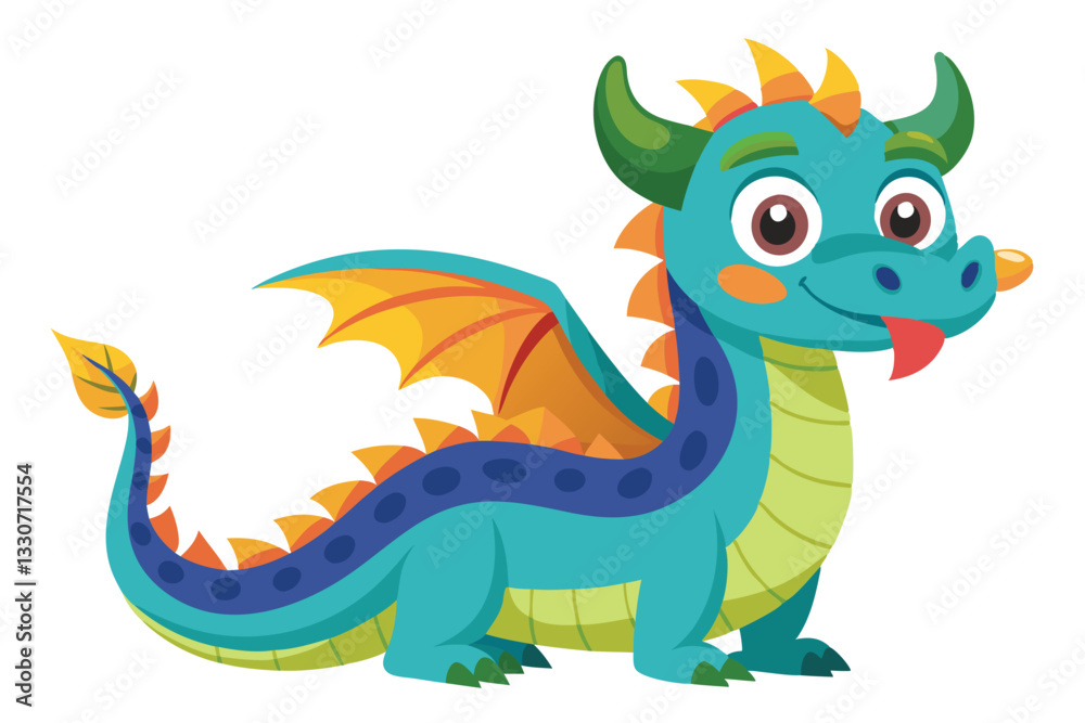 Colorful dragon character in a playful pose with bright scales in a whimsical style perfect for children's illustrations and animations Colorful dragon character in a playful pose with bright scales in a whimsical style perfect for children's illustrations and animations