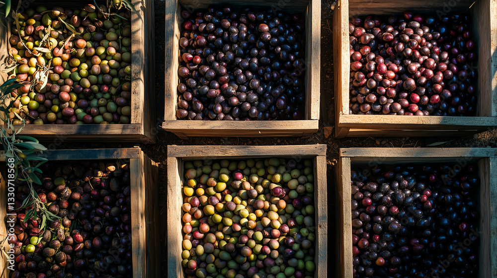 custom made wallpaper toronto digitalWooden crates full of colorful olives are captured from above. It is ideal for websites about agriculture, farmers' markets, and advertisements for natural products.
