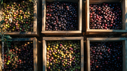 Wallpaper Mural Wooden crates full of colorful olives are captured from above. It is ideal for websites about agriculture, farmers' markets, and advertisements for natural products. Torontodigital.ca