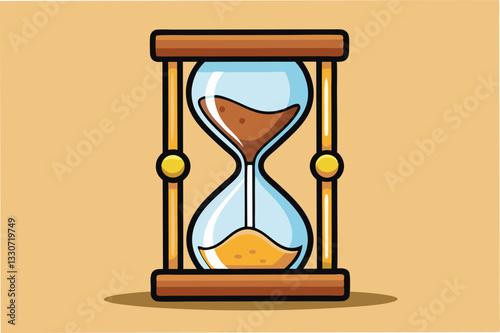 Hourglass illustration representing the passage of time with contrasting colors and a simple design against a beige background