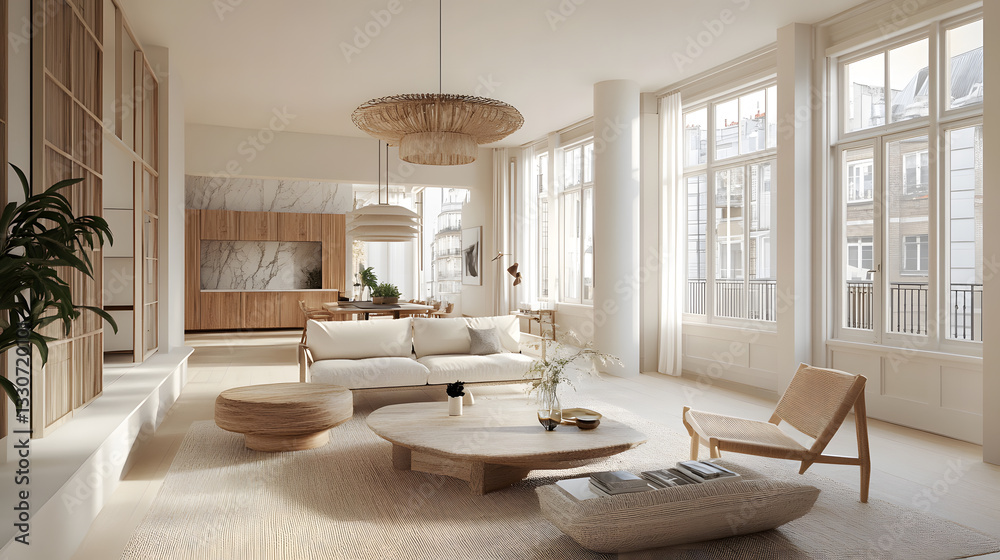 Serene Minimalist Living Room with Large Windows and Natural Light Serene Minimalist Living Room with Large Windows and Natural Light