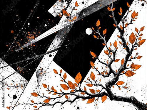Abstrakte Herbstlandschaft mit Zweig