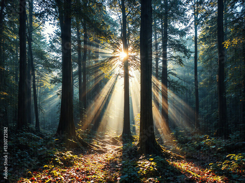 Sonnenstrahlen im mystischen Wald