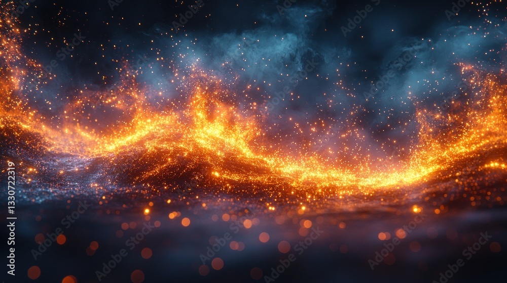 Fototapeta premium Fiery wave with sparks and smoke.