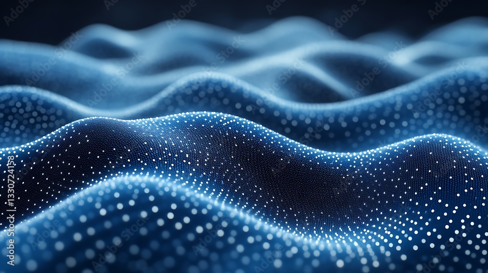 Abstract Blue Wavy Surface with Illuminated Dots Abstract Blue Wavy Surface with Illuminated Dots