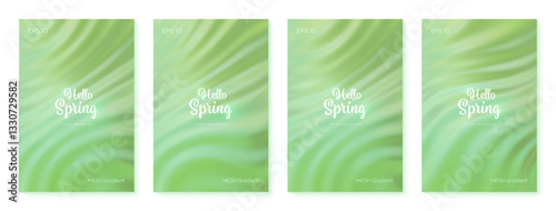 Spring gradient backgrounds set. Bright nature gradient backdrop. Summer or spring green background with soft transitions. Ecology background. Great for covers poster banner. Vector illustration.