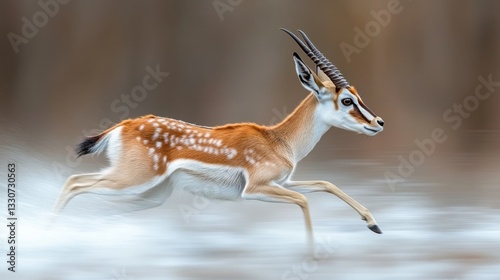 Speedy gazelle running across plains, blurred background