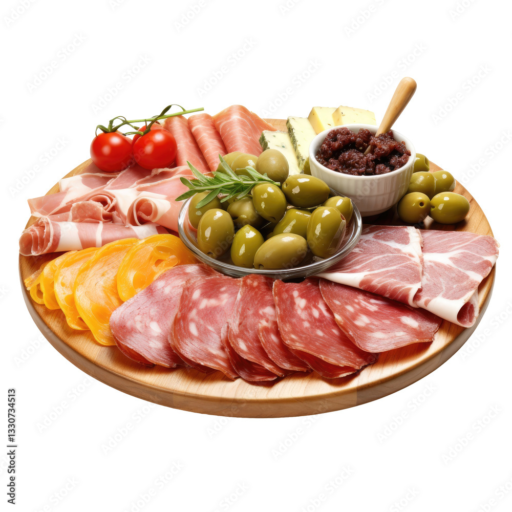 Italian antipasto platter on transparent background Italian antipasto platter on transparent background