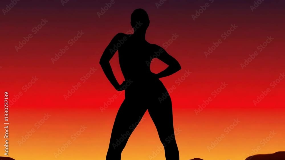 A bold and confident black silhouette woman with hands on waist - minimalist design, dynamic pose, modern art aesthetic. Generative AI A bold and confident black silhouette woman with hands on waist - minimalist design, dynamic pose, modern art aesthetic. Generative AI