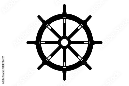 Ship wheel steering minimalist silhouette vector design.