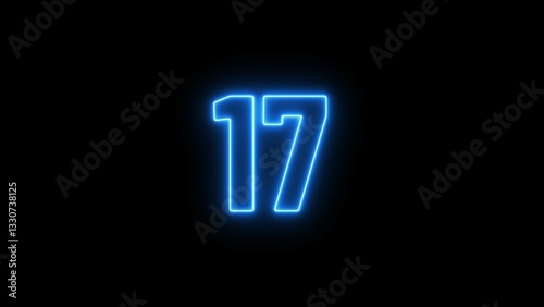 Abstract glowing neon text countdown 17 number illustration background 4K resolution.