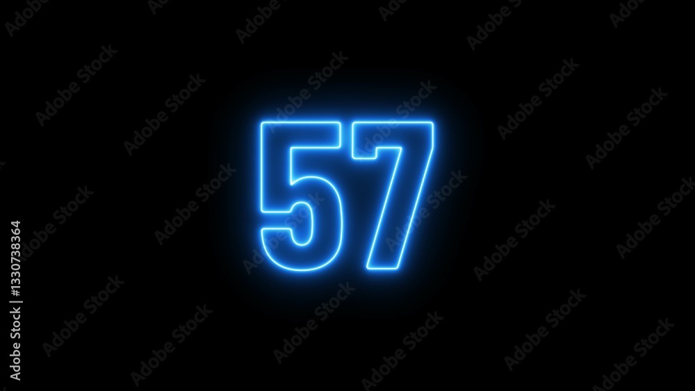 Fototapeta premium Abstract beautiful neon countdown 57 number illustration background 4K.