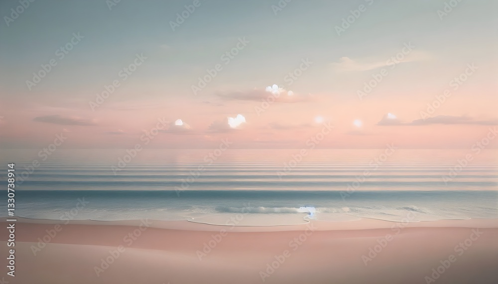 Fototapeta premium Serene minimalist beach with smooth sand, gentle ocean waves, and a pastel sky.