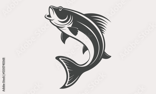 Jumping bass fish silhouette, fish silhouette vector art icon isolated on white, vector illustration 