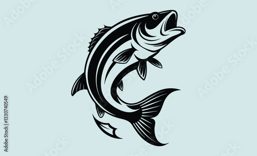 Jumping bass fish silhouette, fish silhouette vector art icon isolated on white, vector illustration 