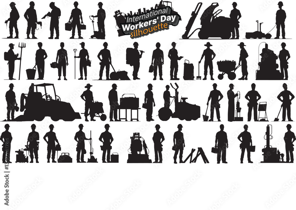 Workers’ Day Silhouette Collection – Labor Day Vector Illustration