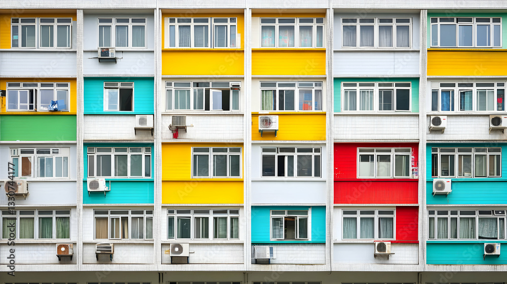 Vibrant Building Facade: A Symphony of Colors and Windows Vibrant Building Facade: A Symphony of Colors and Windows