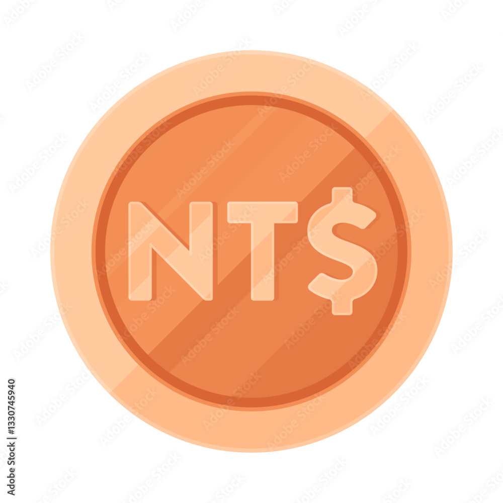 Copper coin with New Taiwan dollar sign ($, NT$). Economy, finance, investment, profit, money, TWD currency concept. Flat vector illustration isolated on white background Copper coin with New Taiwan dollar sign ($, NT$). Economy, finance, investment, profit, money, TWD currency concept. Flat vector illustration isolated on white background