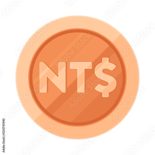 Copper coin with New Taiwan dollar sign ($‎, NT$). Economy, finance, investment, profit, money, TWD currency concept. Flat vector illustration isolated on white background