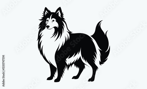 Shetland sheepdog silhouette, Shetland sheep Dog black silhouette vector, Simple silhouette Design vector icon with white background 