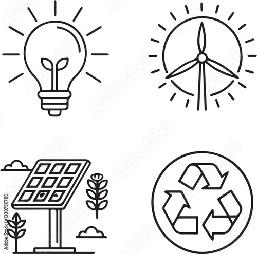  Energy Saving Icons Set – Editable Stroke Vector Illustration