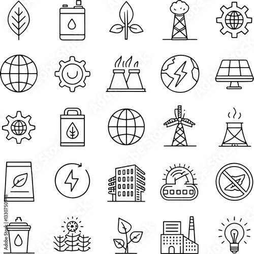  Energy Saving Icons Set – Editable Stroke Vector Illustration