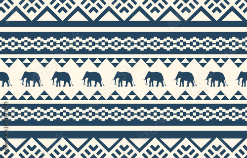 Elephant pattern. Seamless. White stripes, blue background. Ethnicity. Floral patterns, printed fabrics, pants, Lanna.	