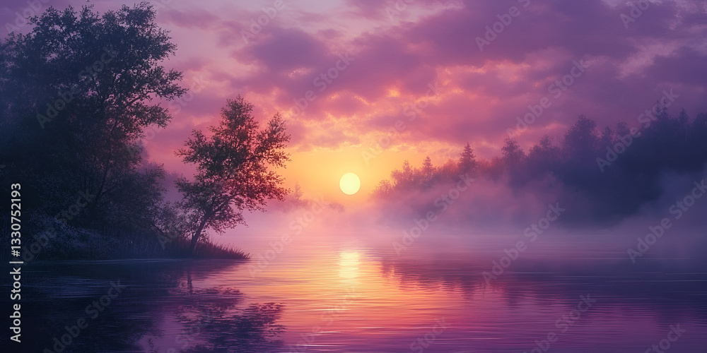 Obraz premium Misty Sunrise Calm Lake Fog Morning Nature Landscape