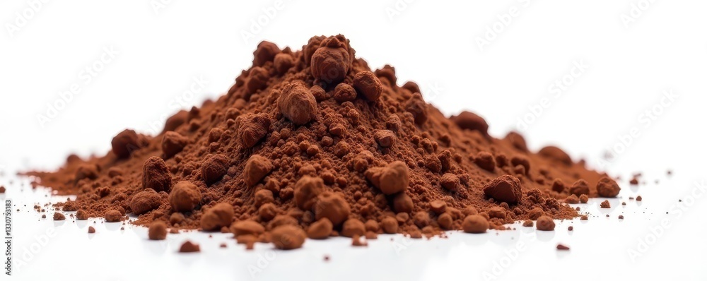 Mound of unsweetened cocoa powder against white , cocoa, culinary Mound of unsweetened cocoa powder against white , cocoa, culinary