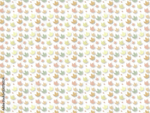 Seamless pastel autumn leaf pattern with soft orange, green and beige tones on white background. Cute fall foliage design for fabric, nursery decor, wrapping paper and stationery.