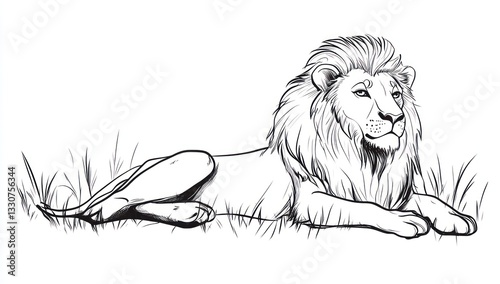 Majestic lion resting in grassy savanna