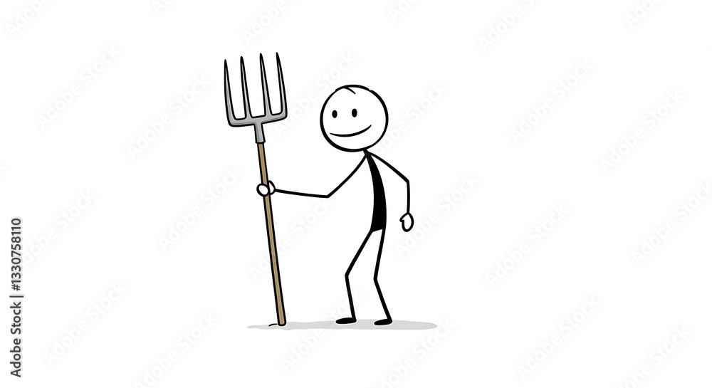 Stick Figure Holding Pitchfork Illustration on White Background for Concepts Stick Figure Holding Pitchfork Illustration on White Background for Concepts