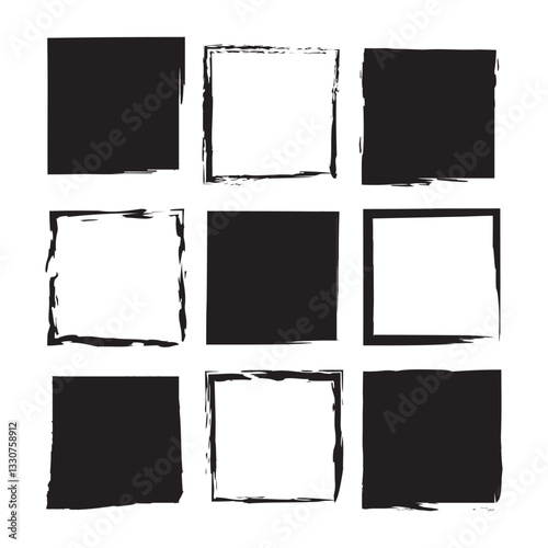 Distressed frame grid. Black white squares. Vector texture illustration. Grunge design elements.