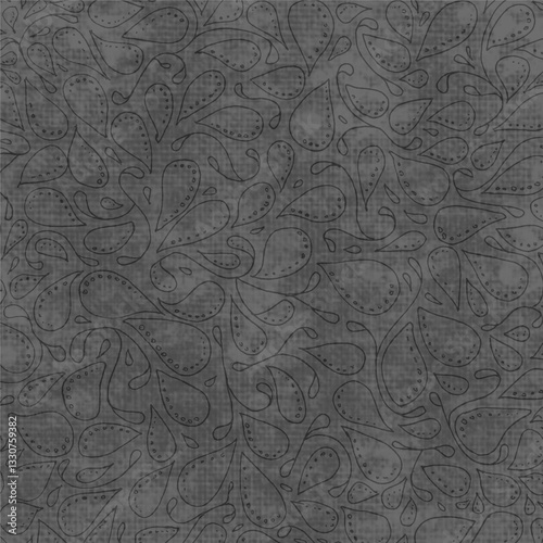 Seamless dark gray paisley pattern with intricate swirling details and subtle texture. Elegant vintage ornamental background for fabric, wallpaper, wrapping paper and luxury decor design.