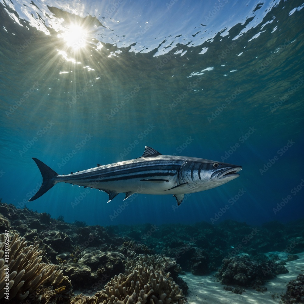Fototapeta premium A majestic shark gliding effortlessly in the clear ocean depths.Animals are multicellular, living organisms that belong to the biological kingdom Animalia. They are diverse in form, size, behavior, an