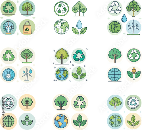  Ecology Icons Set – Editable Stroke Vector Illustration
