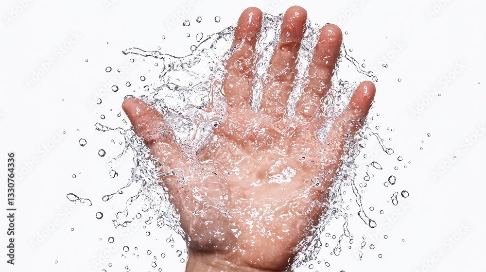 Fototapeta premium Iceberg antarctica impact. A hand emerges from splashing water, creating a dynamic and refreshing visual effect, symbolizing fluidity and movement.