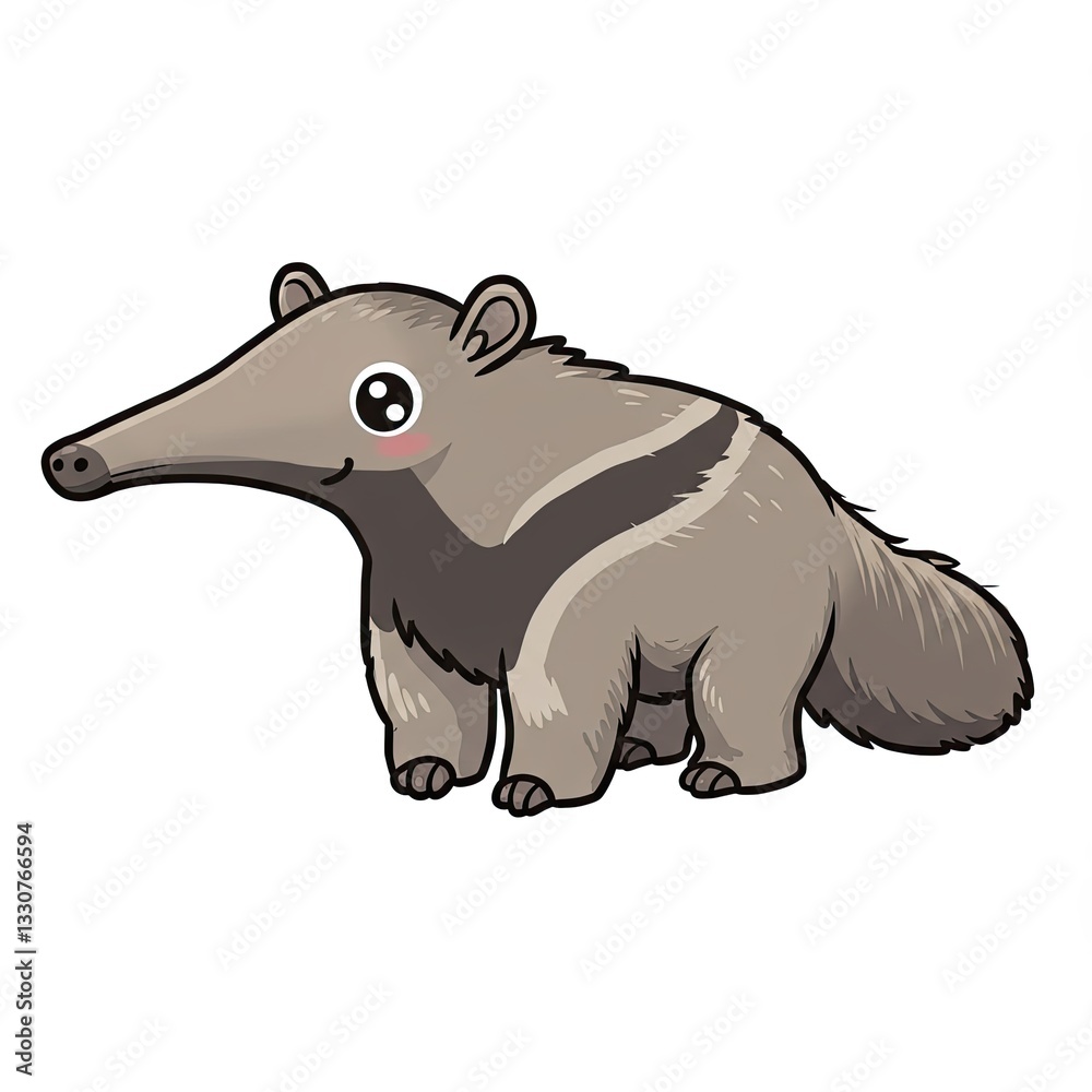 Obraz premium Cute cartoon anteater illustration with smiling face and long snout