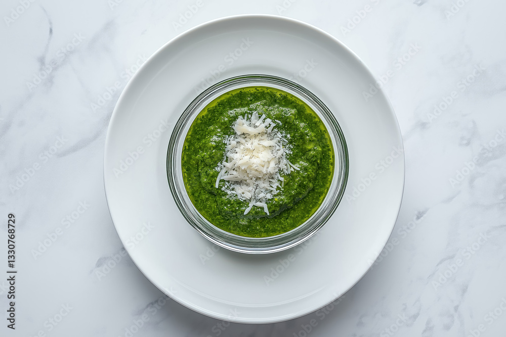 homemade spinach pesto sauce in white bowl on marble background homemade spinach pesto sauce in white bowl on marble background