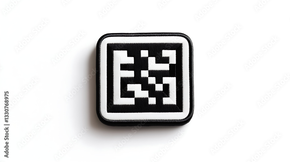 Minimalist Black and White QR Code Embroidered Patches mockup. AI image