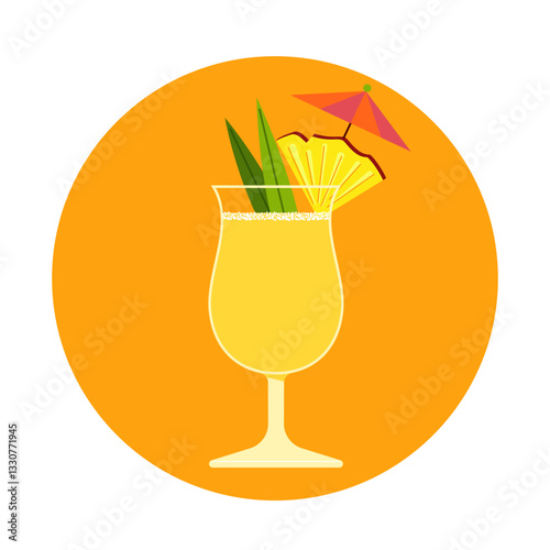 A vector illustration of a pina colada cocktail in a glass, in a minimalist decorative style