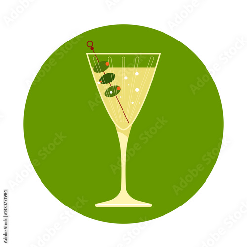 A vector illustration of a martini cocktail in a glass, in a minimalist decorative style