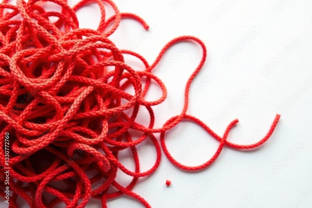 Mass of interwoven crimson threads, stark white backdrop , web, yarn Mass of interwoven crimson threads, stark white backdrop , web, yarn