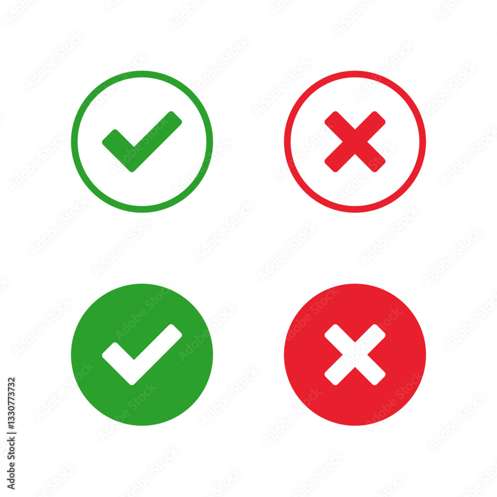 Yes and Cross icon. Checkmark icon. Vector icon. Yes and Cross icon. Checkmark icon. Vector icon.
