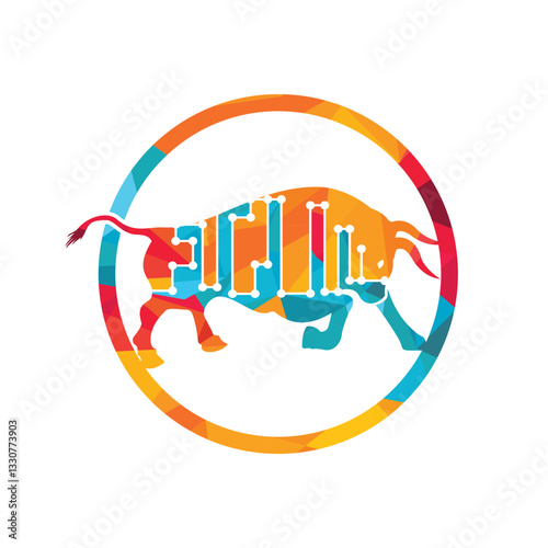 Bull tech vector logo design. Bull circuit technology logo concept.