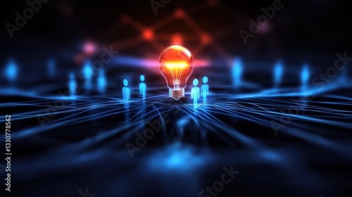Illuminating innovation a conceptual light bulb amidst a network of ideas virtual space digital art futuristic perspective